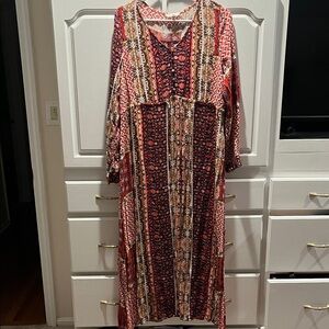 Promesa Red and Cream Long Sleeve Dress